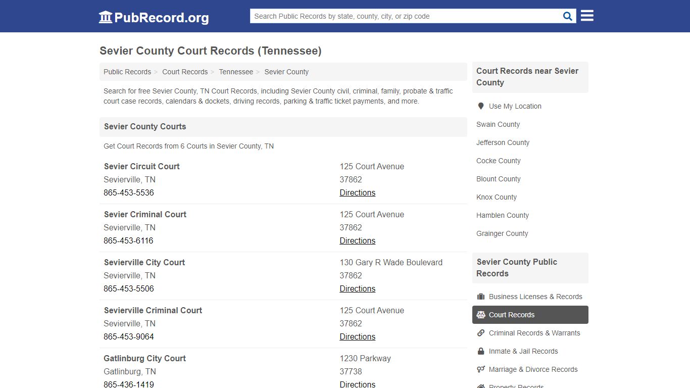 Free Sevier County Court Records (Tennessee Court Records) - PubRecord.org